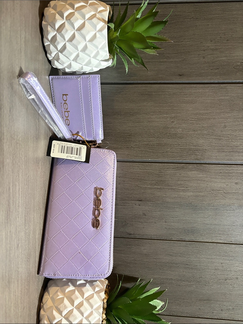 bebe Lavender Quilted Zip-Around Wallet with Matching Card Holder
